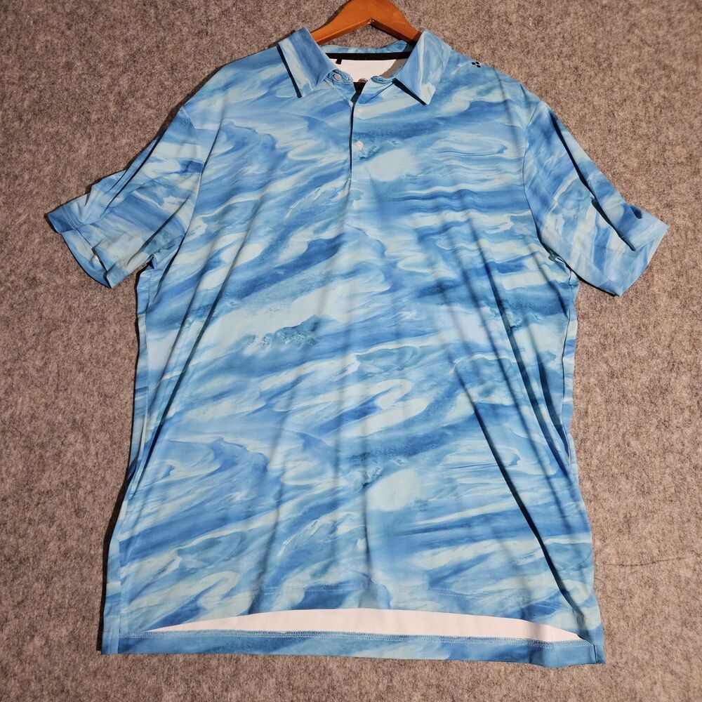 Scales Polo Shirt Mens XL Blue Water Print Performance Golf Fishing Lightweight